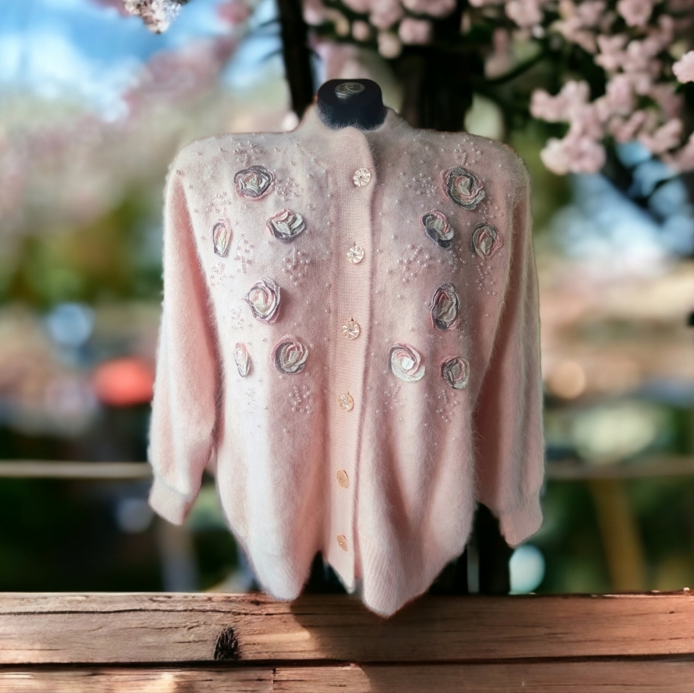 Vintage Hand Made Angora Lined Oversized Cardigan Sweater